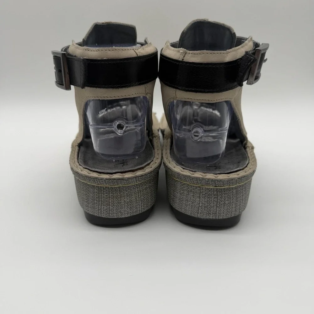 Naot Women's Verbena Leather Wedge Sandals Stone Nubuck Black Strap EU 42 US 11